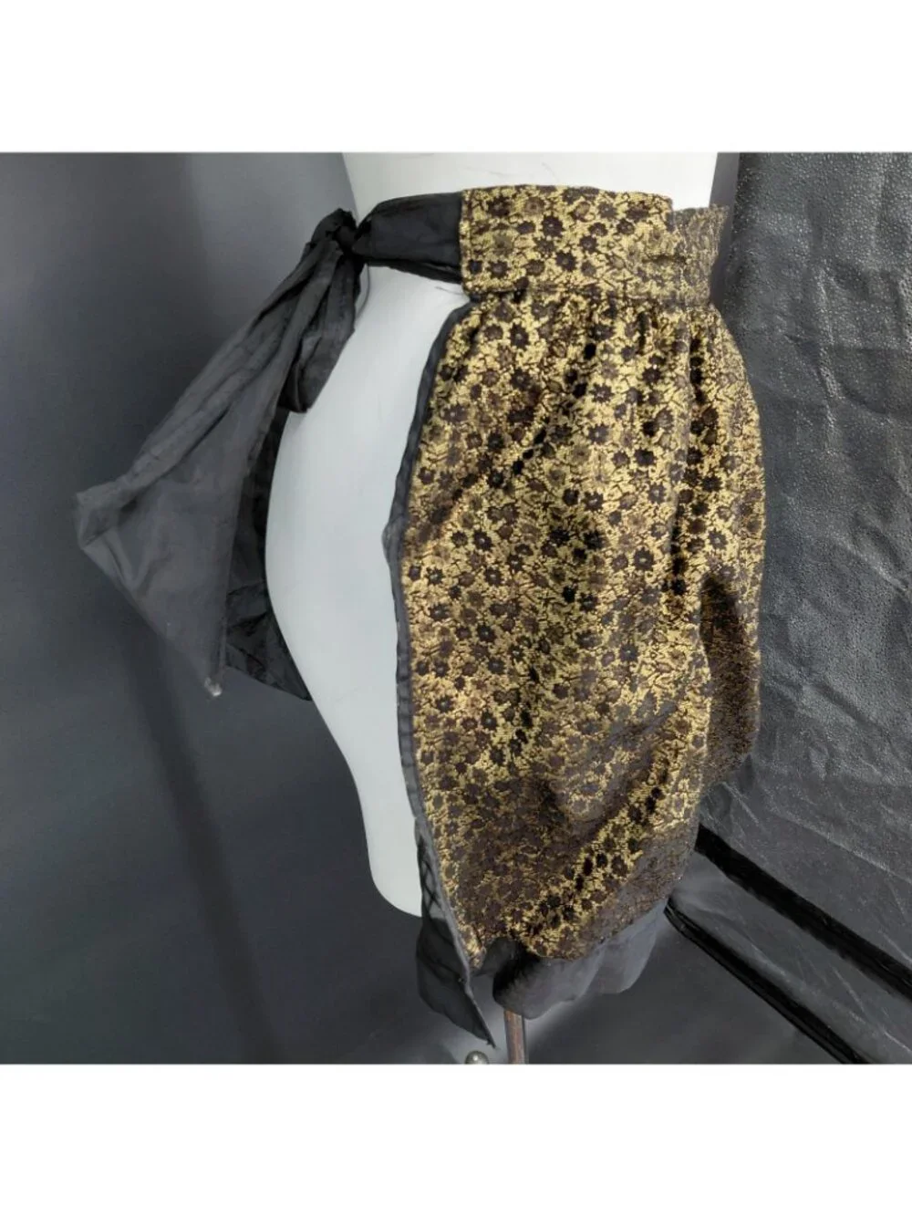 Vint Apron Skirt Women Black Wrap Floral Chiffon Bow Pocket Kitchen Party Gothic
